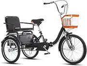 3 Wheels Bicycle for Senior and Adult,Large Rickshaw Tricycle with Pedals,Tandem Trike with Back seat,Cruiser Bike with Dual Brakes,Hydraulic Front Fork