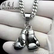 18-36"Stainless Steel 4.5x2mm Silver Cuban Chain Double Boxing Glove Pendant*P87