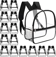 Amylove 14 Pack 12" Mini Clear Backpack Stadium Approved Small Heavy Duty Transparent Backpack See Through PVC Backpack Plastic Bookbag with Adjustable Straps for School Work Sports Event Concert,