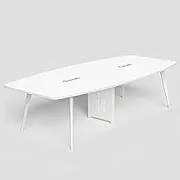HOLGVE Boat Shaped Conference Table, White Executive Meeting Podcast Desk, 94.4in/240cm Seminar Training Table, for 8-10people