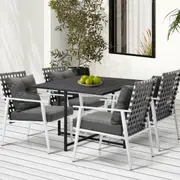 Livsip Outdoor Dining Set Patio Furniture Balck Table Rattan White Chairs 4 Seater
