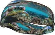 [CADREWY] Lord Howe Island Sea Turtle Print Stylish Sports Sweatband Stretchy Breathable and Moisture Wicking Headband for Gym