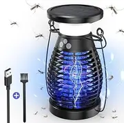 Solar Electric Insect Killer, 4200 V UV Mosquito Lamp, 4000 mAh USB Rechargeable Mosquito Trap, IP66 Waterproof, Mosquito Killer, Electric Insect Trap for Garden, Camping, Outdoor, Black