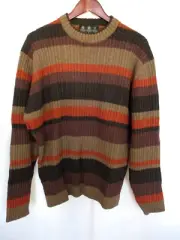 Barbour Mens Sweater Large Brown & Gray Country Heather Stripe Tabby Lambswool