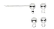 Earstud,100 Silver Plated Brass 3mm Ball Post Earstud w/Closed Loop Drop Earring