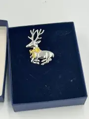 Vtg Smithsonian Institute Deer Reindeer Silver Gold Tone Pin Brooch