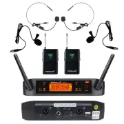 Wireless UHF Headset Microphone Dual Channel Lavalier Lapel Bodypack Microphone