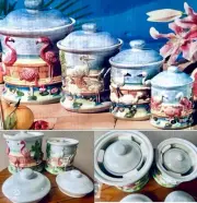 VINTAGE AMERICAN ATELIER 3D MARSH BIRDS 4 PIECE CANISTER SET ~NEW IN BOX