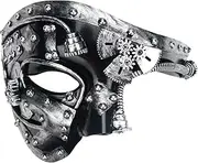 Lilwemen Steampunk Metal Cyborg Venetian Mask, Cyberpunk Mask Masquerade Mask For Men, Phantom Of The Opera Mask