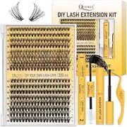 QUEWEL DIY Eyelash Extension Kit,320 Pcs Lash Clusters Kit 30D+40D Individual Lashes 9-16mm Eyelash Extension Kit with Lash Bond and Seal,Glue Remover and Tweezers(DJ-30D+40D Kit)