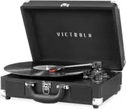 Vintage 3-Speed Bluetooth Portable Suitcase Record Player with Built-In Speaker