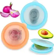 Silicone Reusable Vacuum-Seal Storage Containers for Fridge,Fresh Fruit,Vegetables,Garlic,Onions,Lemons,Potatoes,Meat,for Microwave Oven Heating,Freezer,Dishwasher,Avocado Saver,Tomato Holder,2 Pack