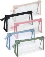 5 Pcs Clear PVC Pencil Case with Zipper, Waterproof & Durable Transparent