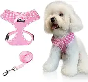 SuperBuddy Upgraded Soft Mesh Dog Harness, Super Breathable Lightweight Pet Harnesses for Puppy Dogs Outdoor Walking, Pink Dog Harness and Dog Leash Set Packing -Small