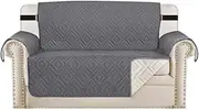 Smarcute Waterproof Sofa Protectors 2 Seater from Pets/Dogs Couch Covers Sofa Cover Non-Slip Furniture Covers for Sofa with Strap, Soft Thick Quilted (Diamond Pattern, Reversible Grey/Beige)
