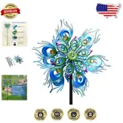 48-Inch Peacock Wind Spinner - Kinetic Metal Sculpture for Outdoor Elegance
