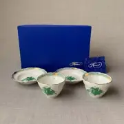 HEREND Apony Oriental Cup & Saucer Green Set of 2