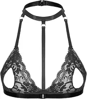 [GRRKDFQ] Women's Nightwear, Lingerie & Underwear Hang from The Neck Lace Open Nipple Bra