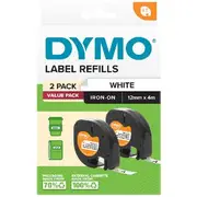 DYMO LetraTag Iron-On Label Tape 12mm Black on White 2 Pack