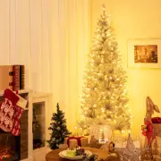 Costway1.8 M Artificial Xmas Tree Silver with Tinsel Leaves and 790 Branch Tips