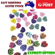 50pcs Mixed Ladybug Heart Wood Buttons Sewing Buttons For Kids Clothes DIY