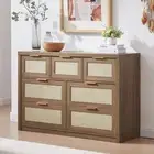 Rattan Storage Sideboard Chest of Drawers/Tallboy Storage Cabinet Dresser Walnut