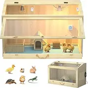 32"x19.3"x16" Large Chick Brooder Box with Bottom Tray – All-in-One Brooder Cage with Heating Lamp, Temperature Control, and Thermometer – Ideal for Chicks, Ducklings, Quails, Hamsters, and Reptiles