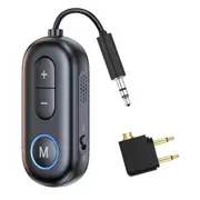 Bluetooth 5.4 Audio Transmitter Receiver 3.5MM AUX Hifi Stereo Adapter with Mic for Car Airplane TV Black