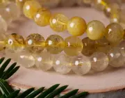 GOLDEN RUTILATED QUARTZ Crystal Bracelet, Round Beads - Handmade Jewelry, E0619