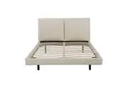 Design Square PU Leatherette Floating Bed Frame With LED Light Queen Size Beige