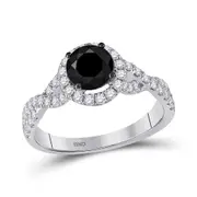 14k White Gold Round Black Diamond Solitaire Bridal Engagement Ring 2 Cttw