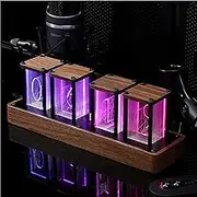 Decorate The Room Nixie Tube Clock, Digital Tube Desk Clock, Retro Modern Wooden Clock, LED Digital Clock, Full Color Custom RGB and 12/24h Display 4pcsRgb