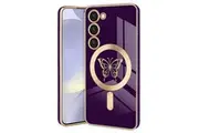 For Samsung Galaxy S25/S24 Butterfly Design MagSafe Magnetic Case with HaloLock Shockproof Military Grade Protection Scratch Resistant Back Protective Cover (Purple)