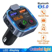 Car Bluetooth FM Transmitter PD Type-C Dual USB Fast Charger RGB Light Handsfree