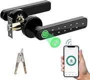 AILRINNI Smart Lock - Fingerprint 4-in-1 Keyless Entry Electronic Door Handle with Bluetooth, Biometric Fingerprint and Touch Digital Keypad for Home/Office/Bedroom/Apartment (Black)