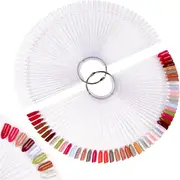 100pcs Fan-Shaped Nail Swatch Sticks False Nail Art Tips Polish Gel Salon Display Practice Tools Metal Split Ring Holder Clear