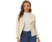 Allegra K Faux Suede Open Front Lapel Draped Cardigan