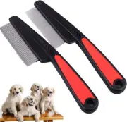 (2 Pack Fine and Thick Needles ) Dog and Cat Lice Flea Comb,Pet Grooming Comb, F