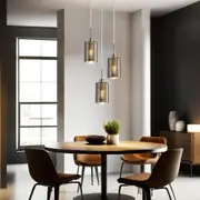 Espejo interior Pendant Light 3Lt in Chrome or Rose Gold Glass with Line Effect