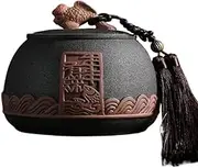Decorative Vintage Rough Ceramic Tea Canister With Change And Carry Handle Sealed Storage Jar For Sugar, Tea, Coffee Container(Black)