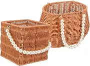 KITANDOVE 2Pcs Hand Woven Imitation Rattan Basket Decorative Fruit and Flower Storage Containers Versatile Household Organizer for Home Decor and Picnics Smooth Finish and Space Saving