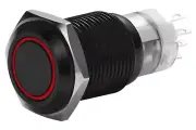3/4" Black Stainless Steel Latching Power Switch w/ Red Halo Light LED 19mm 12V