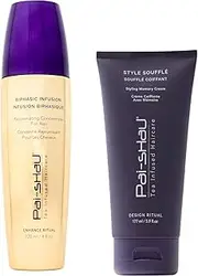 Pai-Shau Biphasic Infusion & Style Soufflé Set - Oil-Free Hair Rejuvenating Serum - Provides Shine, Thermal, and Environmental Protection, 4oz & Medium Hold Styling Cream for All Hair Textures, 5.9oz