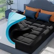 Black Memory Foam Mattress Topper with Fluffy Pillow Top Cover, Mattress Topper Super King Size Bed for Back Pain Relief, with Oeko-TEX & CertiPUR-US (Super King-180x200cm)