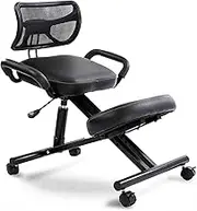 Kneeling Chair with Back Support,Kneeling Chair Ergonomic for Office,Adjustable Stool for Home and Office with 4 Wheels and Thick Cushions,Black