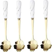 GLEAVI 4pcs Elegant Flower Shaped Ice Cream Spoons Stainless Steel Dessert Spoons with Ceramic Handle for Coffee Cakes and Daily Tableware Use