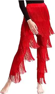 [Riismen] Women's Tiered Tassels Latin Pants Rumba Tango Fringed Trousers Ballroom Dance Performance Costume