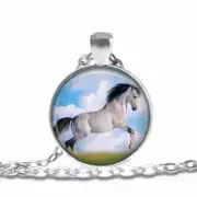 WHITE HORSE CLOUDS 1" Charm Pendant Sterling 925 Silver plate 20" necklace Gift