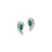 14k White Gold 1/20Ct Real Diamond u0026 Emerald Earrings