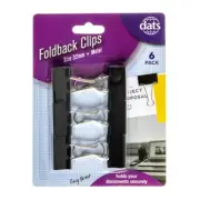 6x Foldback Clips Black Steel Binder Bulldog Clip Paper Office Document 32mm